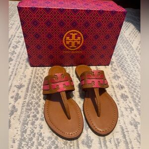 Tory Burch Leigh tumbled leather Amber Bright Sandal